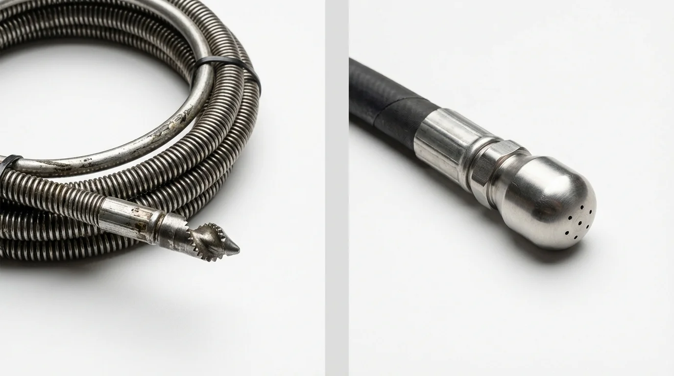 Drain snake cable and hydro jetting nozzle used for drain cleaning in Adjuntas, PR