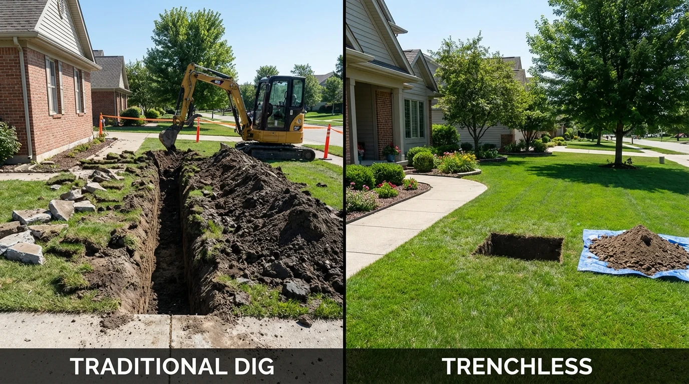 Trenchless sewer repair with minimal yard damage versus traditional excavation in Adjuntas, PR